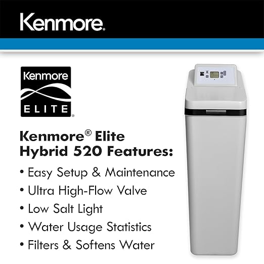 Kenmore Elite 520 Hybrid Water Softener & Whole House Filtration System – NSF-Certified 2-in-1 Softener + Filter – Great Tasting Drinking Water from Whole Home Softener