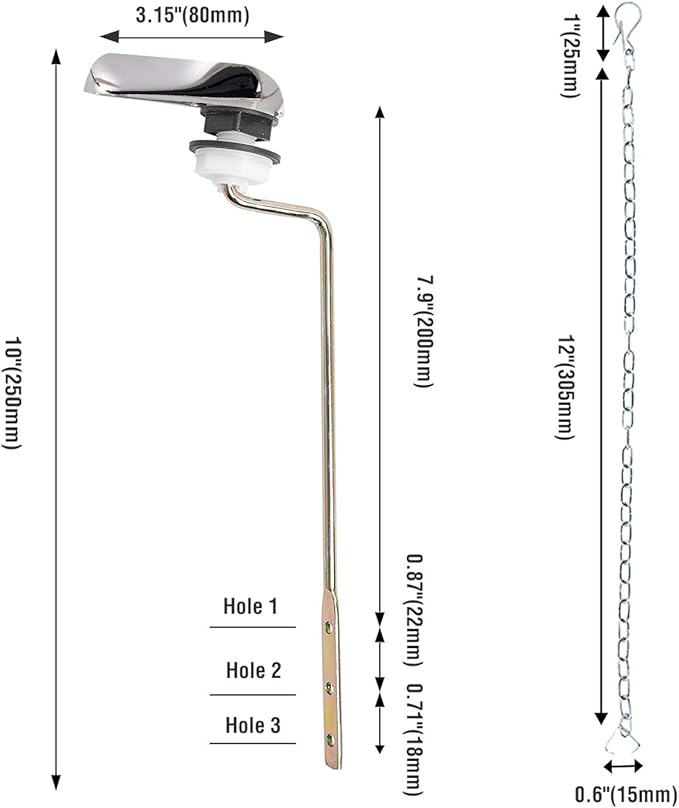 Toilet Handle Replacement Kit, Side Mount Toilet Trip Levers with Seal Gasket and Nut, with Stainless Steel Flapper Chains, Universal Replacement for Most Toilets (Chrome)