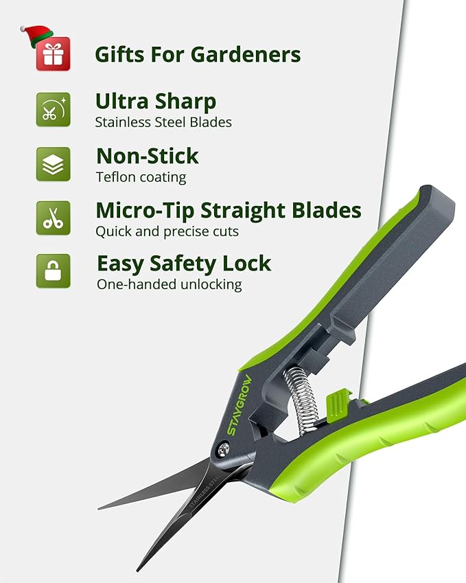Garden Shears Set: 8.5" Bypass Pruning Shears & 6.5" Straight Trimming Scissors, Ultra-Sharp Garden Scissors with Stainless Steel Blades, Safety Lock, Gardening Gifts for Women Men, 2 Pack