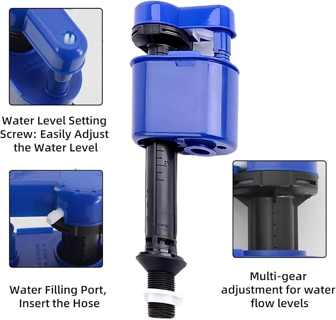 Toilet Fill Valve Replacement Kit, Toilet Fill Valve with G3/4 Connector, Includes G1/2 Adapter and Refill Tube, Compatible with TOTO WC Tank Repair Parts