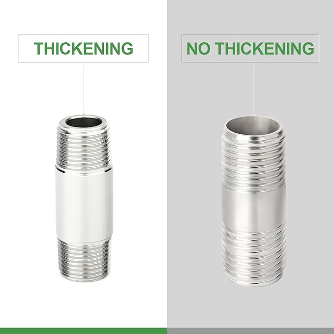 TAISHER 2PCS Stainless Steel Pipe Fittings, 1/2" NPT Male x 1/2" NPT Male Threaded, 2" Length Thickened Nipple Cast Pipe