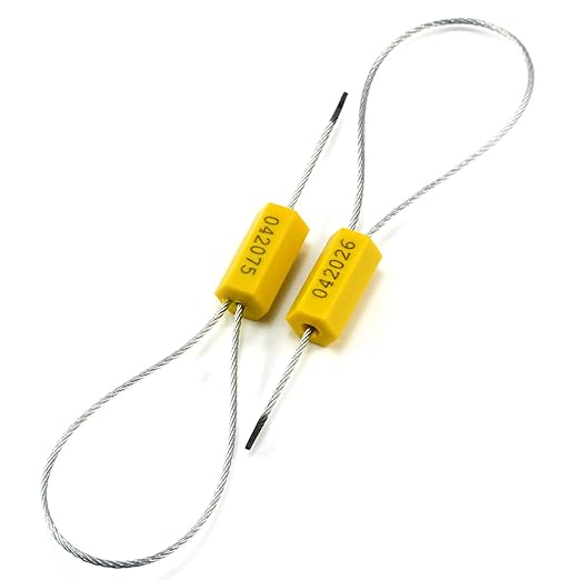 50 pcs Tamper Resistant Security Seals Numbered Steel Cable Wire Truck Seals Pull-Tite Secure Shipping Tag Self-Locking Padlock for Trailers, Truck (Yellow)