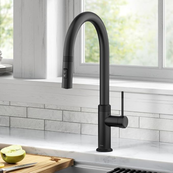 KRAUS Oletto Modern Industrial Pull-Down Single Handle Kitchen Faucet in Matte Black, KPF-2654MB