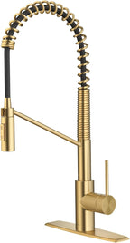 KRAUS Oletto Commercial Style Single Handle Pull Down Kitchen Faucet with QuickDock Top Mount Installation Assembly in Brushed Brass, KPF-2631BB