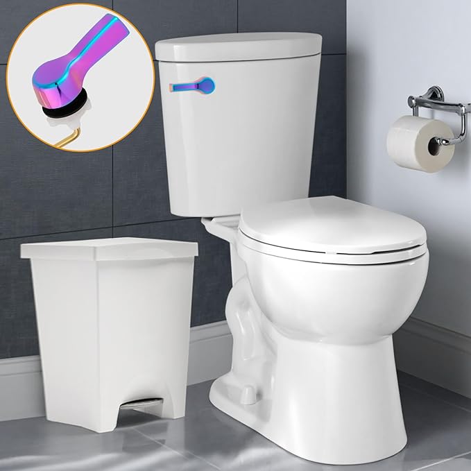 Hibbent Universal Metal Front Mount Toilet Handle Replacement Kit, Brass Toilet Flush Tank Lever with Stainless Steel Flapper Chains for Most Toilets, Rainbow Finish