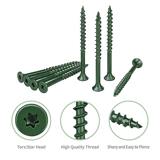 Wood Screws 2-1/2 inch, 300pcs Countersunk Self Tapping Screws #10 x 2-1/2", Carbon Steel, Against Rust and Corrosion Screw, Green Coated Exterior Wood/Deck Screws, Star Drive with Bit