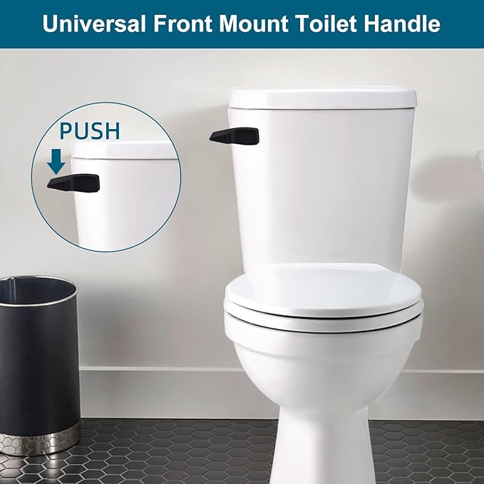 Black Metal Toilet Handle Replacement Kit, Universal Front Mount Fit Compatible with American Standard/Mansfield/Gerber/TOTO/Kohler Toilet, Toilet Tank Flusher Lever with Flapper Chain, Matte Black