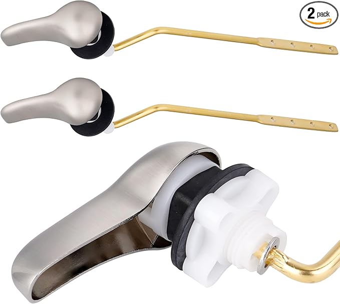 iFealClear 2 Pack Universal Brass Toilet Handle Replacement Kit, Side/Angle Mount Toilet Tank Flush Lever with Lock Nut, Fit Most, Brushed Nickel