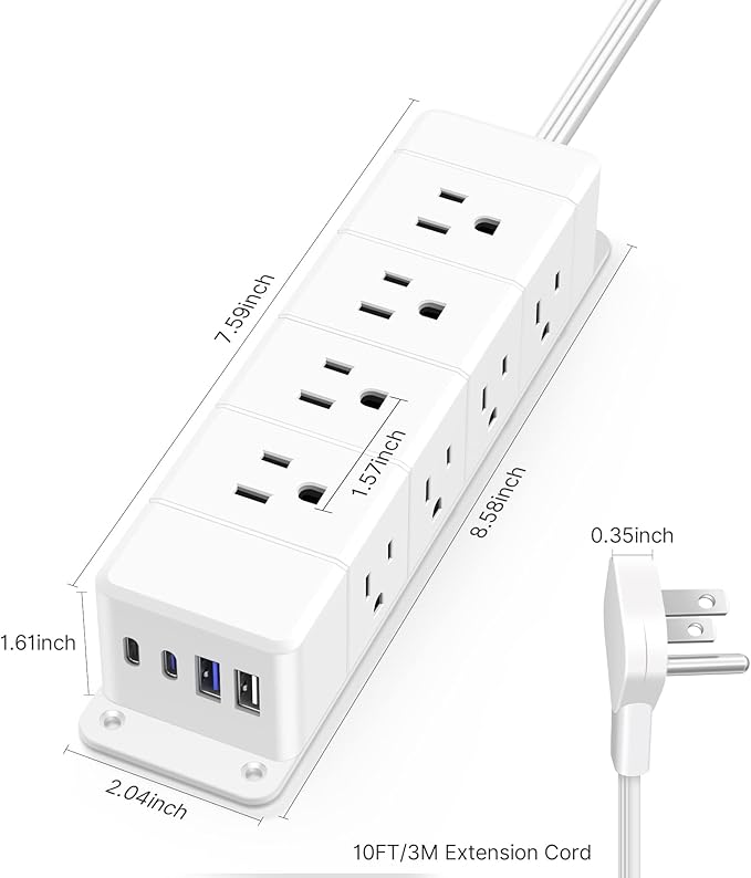 30W USB C Power Strip Surge Protector,4 Side 12 Outlets Desk Power Strip with Ultra Thin Flat Plug,PD Fast Charing,2 USB-C,2 USB-A(USB Total 40W),10ft Flat Extension Cord with Multiple Outlets,1200J