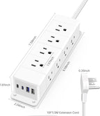 30W USB C Power Strip Surge Protector,4 Side 12 Outlets Desk Power Strip with Ultra Thin Flat Plug,PD Fast Charing,2 USB-C,2 USB-A(USB Total 40W),10ft Flat Extension Cord with Multiple Outlets,1200J