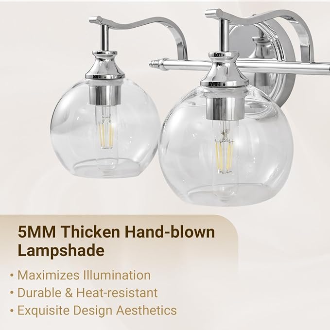 ANDY STAR 4-Light Bathroom Vanity Light, Chrome Wall Sconce, Anti-Rust Metal Bathroom Light with Hight-Quality Clear Glass, Bath Wall Lamp for Mirror, Kitchen, Living Room, Bedroom, Hallway, 30.5"