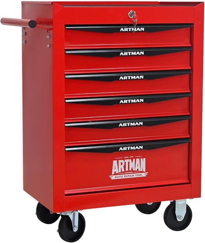 6-Drawer Steel Rolling Tool Cart with Wheels & Handle, Heavy-Duty Tool Chest Storage Cabinet for Garage and Workshop