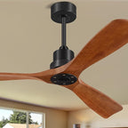 60 Inch Ceiling Fan No Light, Outdoor Ceiling Fan with Remote, 3 Downrods, 3 Wood Blades, Timer, 6 Speeds Indoor Modern Ceiling Fans Without Lights Noiseless Reversible DC Motor for Patios Bedroom