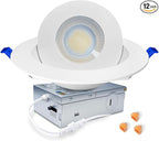 zouzai 6 inch 5CCT Gimbal Led Recessed Lights, 360°+90° Adjustable Directional Recessed Lighting, 2700K/3000K/3500K/4000K/5000K Dimmable Retrofit Eyeball Can Lights with Jbox, ETL(White, 1 Pack)