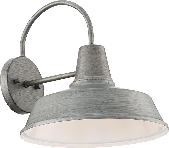 Builder Essentials Heritage Collection Gooseneck RLM Style Outdoor Farmhouse Barn Light with 12in Shade in Anti-Rust Brushed Nickel Finish, Overall Extension 14in E26 Base Lamp