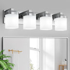4-Light Chrome Bathroom Light Fixtures, Vanity Lights for Bathroom Mirror Lamp with Milky White Square Glass Shade, E26 Base Modern Wall Sconce Kitchen Light Fixtures Led Vanity