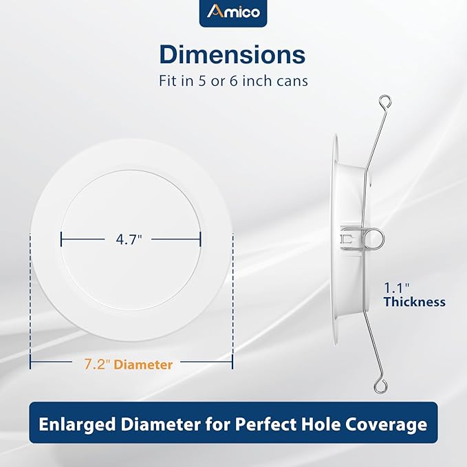 Amico Recessed Lighting 5/6 Inch, 48 Pack 5CCT Flat LED Can Lights, 2700K/3000K/4000K/5000K/6000K Selectable,12W Eqv 120W, 1050LM Brightness, Retrofit Installation - ETL & FCC