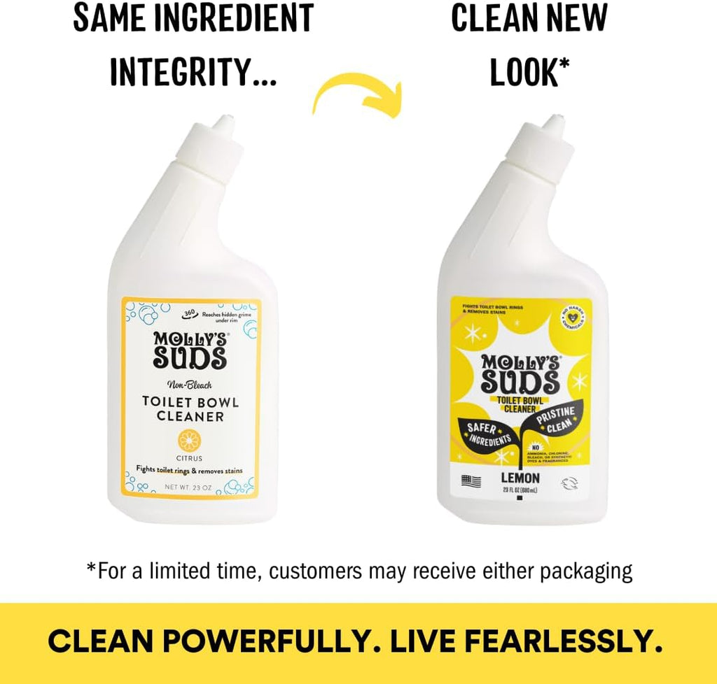 Molly's Suds Toilet Bowl Cleaner (Non-Bleach) | 98% Plant-Based Gel Formula Freshens, Removes Stains and Deodorizes | Lemon Scent - 23 Fl Oz (Pack of 3)