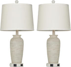 25" Retro White Farmhouse Jar Table Lamps Set of 2, 3 Way Touch Control Rustic Bedside Lamps with USB A+C Ports & AC Outlet, Pot Nightstand Lamps for Bedroom Living Room (LED Bulbs Included)