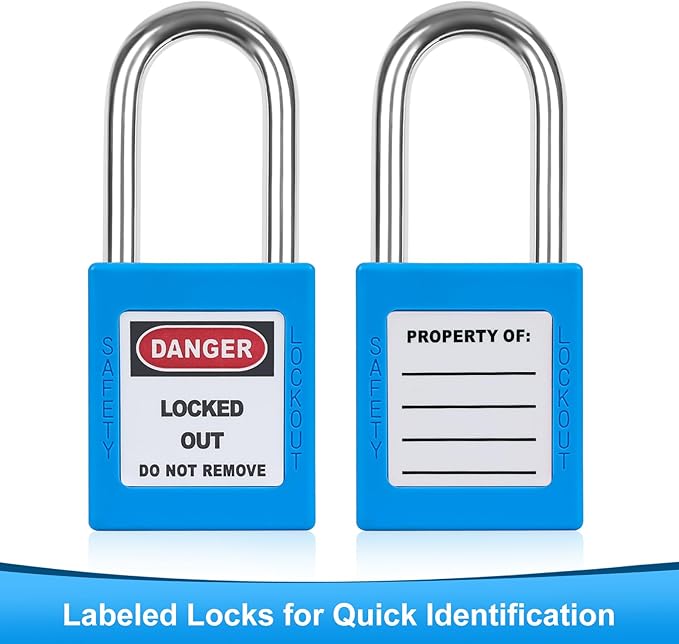 5pcs Blue Loto Locks Set - Keyed Different, 2 Keys Per Lock, OSHA Compliant Safety Padlocks for Electrical Lockout Tag Out Kits