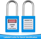 5pcs Blue Loto Locks Set - Keyed Different, 2 Keys Per Lock, OSHA Compliant Safety Padlocks for Electrical Lockout Tag Out Kits