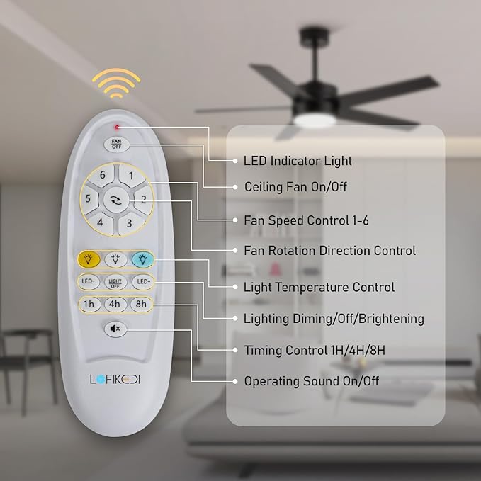 52 Inch Modern Ceiling Fan with Light, 5 Blades, Remote Control, Reversible DC Motor, Stepless Dimmable, Noiseless for Indoor and Use, Black