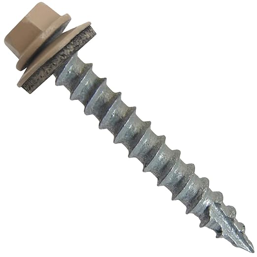 #14 Metal Roofing Screws: (250) TAN 1-1/2" Hex Head Screws - Self Tapping Metal to Wood, EPDM Washer, Colored Head