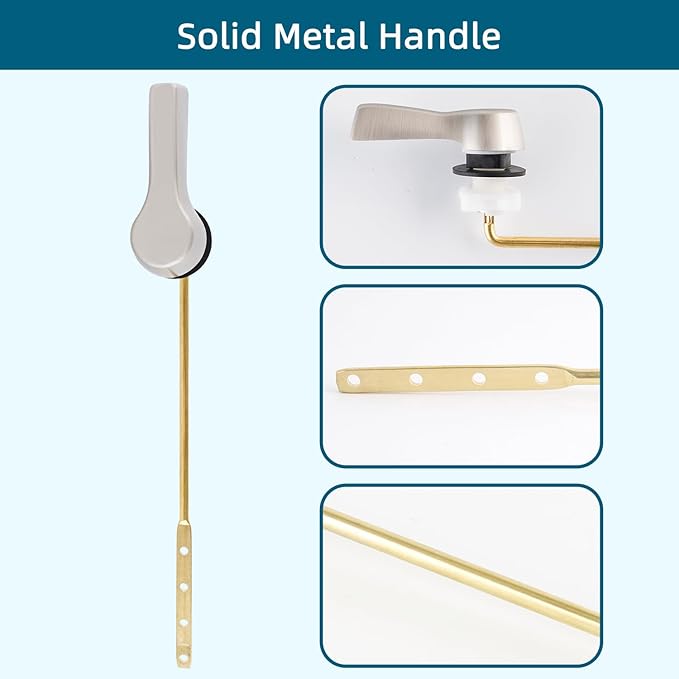 Hygie Rinse Metal Toilet Handle Lever Flush Replacement, Universal Front Mount Toilet Handle with Stainless Steel Flapper Chains, Toilet Repair Kit, Brushed Nickel