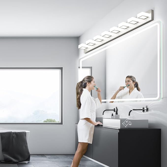 Ralbay 8-Light Brushed Nickel Bathroom Vanity Lights Metal Acrylic LED Modern Bathroom Wall Lighting Fixtures Over Mirror