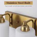 Stainless Steel Milk Glass Vanity Lights for Bathroom, 2 Light Gold Bathroom Light Fixtures Over Mirror, Ceramic E26 Sockets Wall Mounted