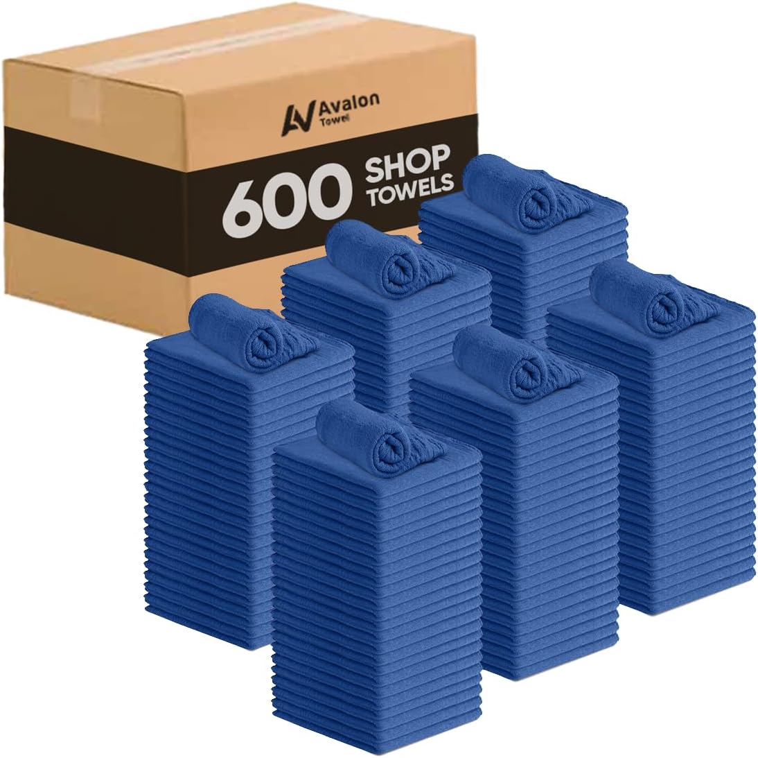 Avalon Towels Cotton Shop Rags – (Pack of 600) Size 12x14 Inches Cleaning Rags – Absorbent Shop Towels and Multipurpose Cleaning Towels for Automobiles, Industries, Garage and Homes (Blue)