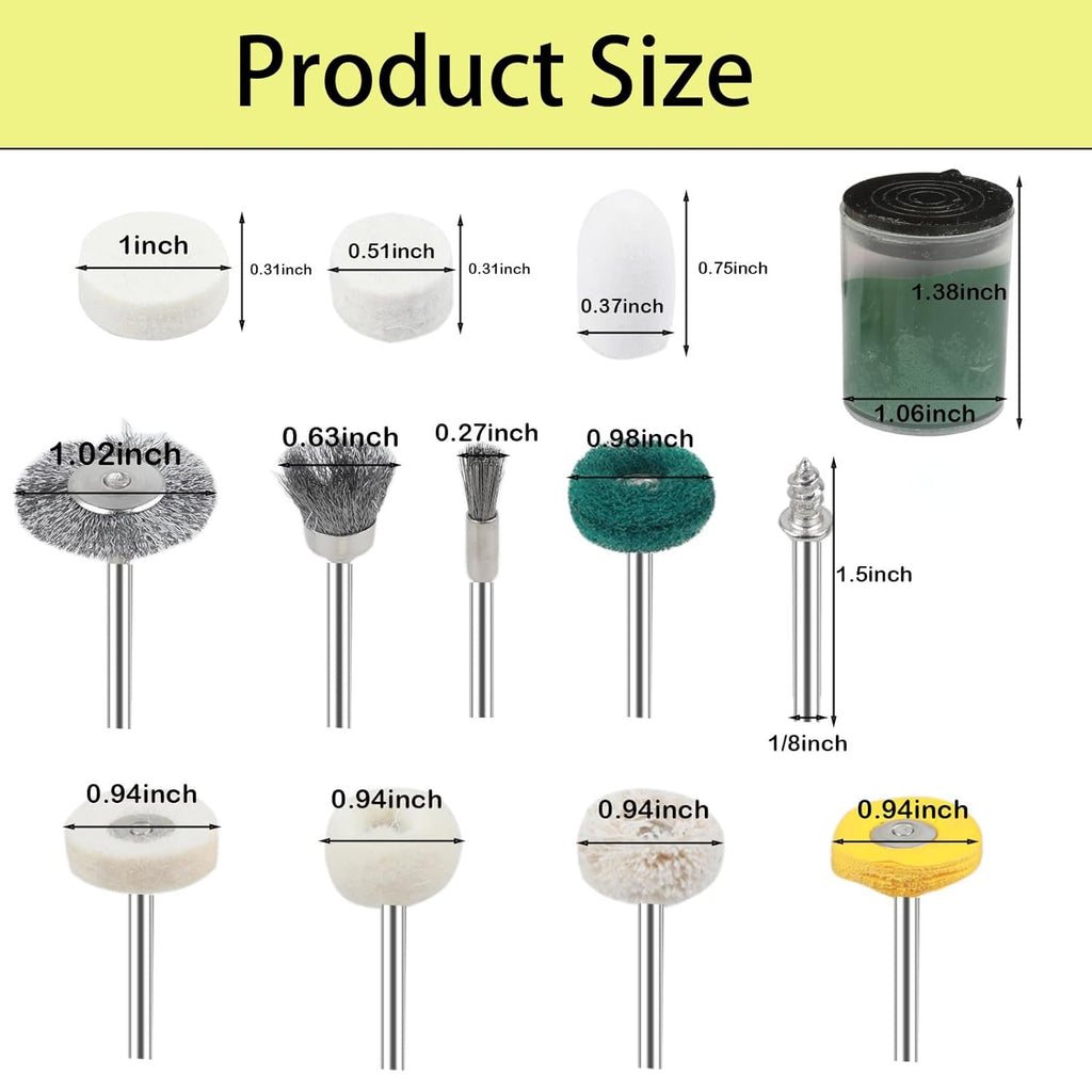 245PCS Polishing Buffing Wheel Kit for Dremel, Rotary Tool Accessories with 1/8" Shank, Abrasive Wheel Buffing Polishing Wire Brushes Wool Felt Cotton Mounted