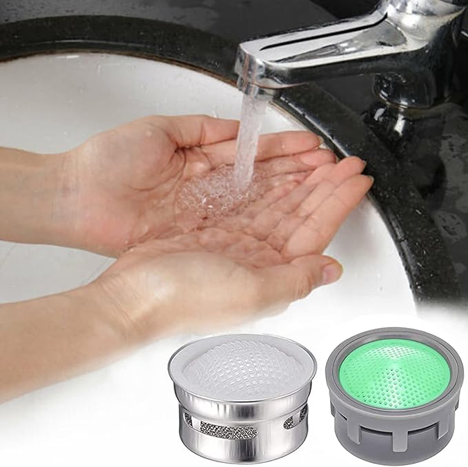 20 Sets of Faucet Aerators with Gaskets 2.2 GPM Plug-in Restrictor Replacement Parts for Bathroom or Kitchen Plug-in Aerators (stainless Steel and Green)