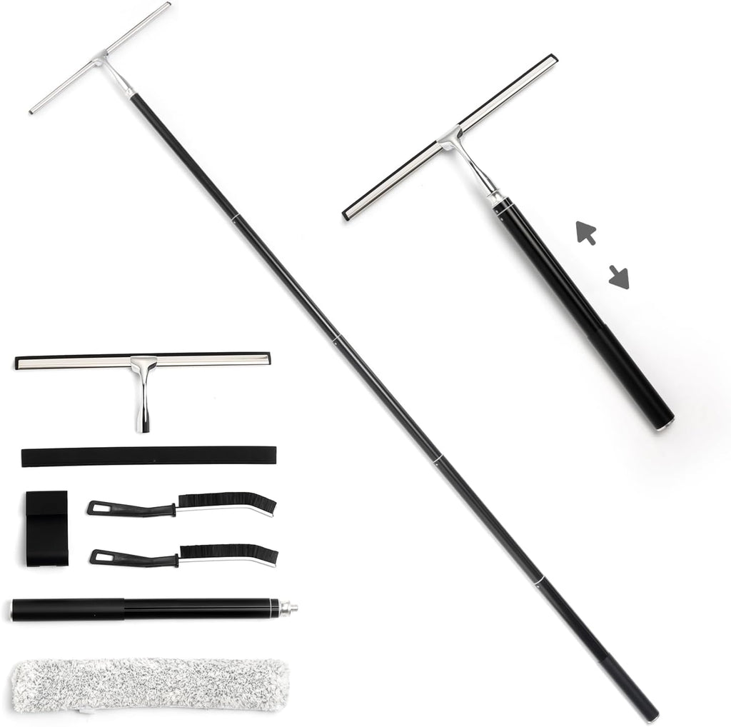 59.5" Long Handle Window Squeegee with Extension Pole, 12.4" Wide Metal Shower Squeegee for Glass Doors, Floor Squeegee for Home Window Cleaning, Tile Wall, Car