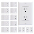 ELEGRP Glossy White Decorator Receptacle, 15A 125V Standard Electrical Wall Outlet, 2 Pole 3 Wire, Non-Tamper Resistant, NEMA 5-15R, Self-Grounding Residential Grade, w/Wall Plate, UL, 50 Pack