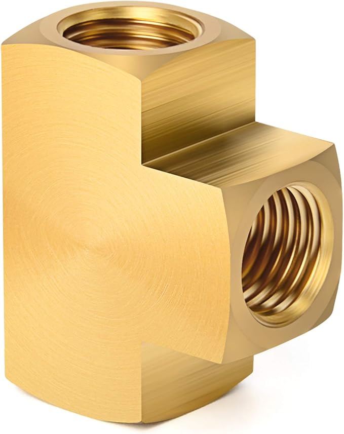 GASHER 5 Pcs Brass Barstock Tee, 1/8" x 1/8" x 1/8" NPT Female Pipe Fittings