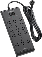 Surge Protector Power Strip, HANYCONY 5 Ft Flat Plug Heavy Duty Extension Cord with 16 Outlets 4 USB Ports(2 USB C), 2700 Joules, Wall Mount for Home Office, ETL Listed, Black