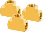 ChillWaves Brass Pipe Fitting, Barstock Tee 1/8" x 1/8" x 1/8" NPT Female Thread Adapter(3-PACK)
