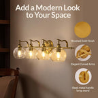 ANDY STAR Brass Vanity Light, Gold Bathroom Light Fixtures 4 Lights, 27.8 Inch Vintage Bathroom Sconces, Brushed Brass Vanity Lighting with Globe Clear Glass Shade, E26 Base (Bulbs Not Included)