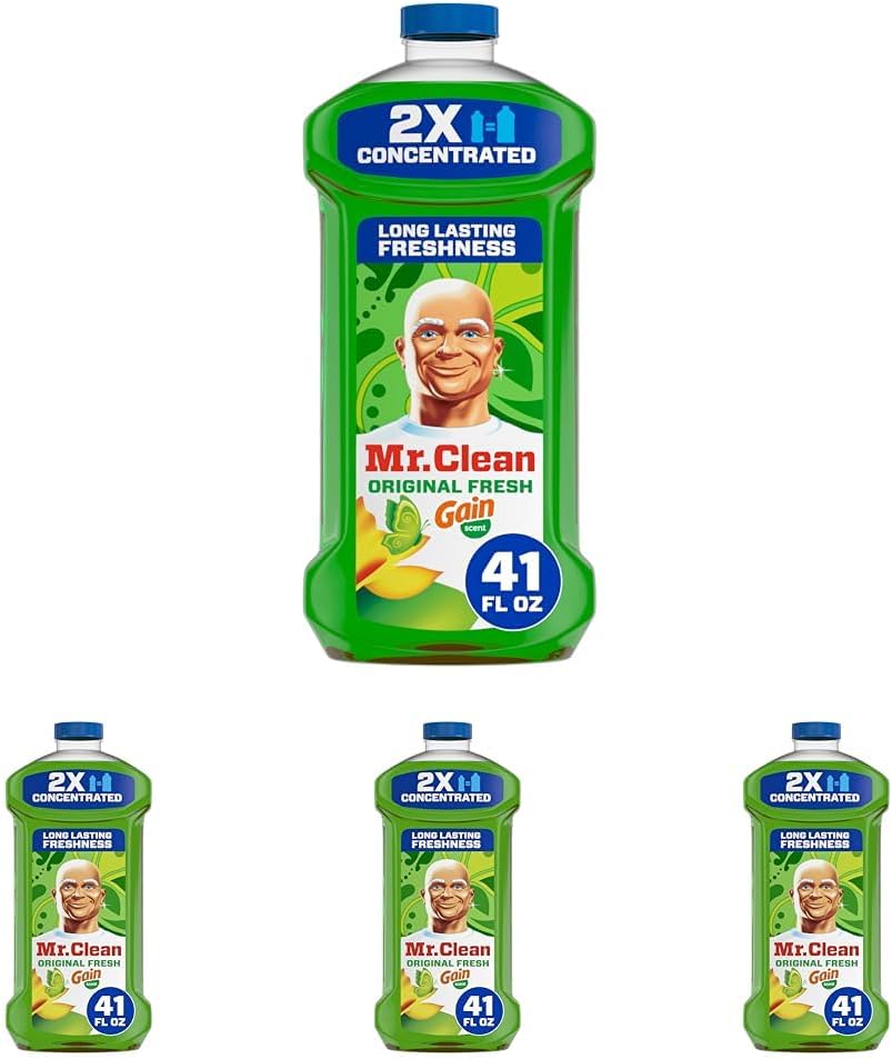 Mr. Clean All Purpose Cleaner, Floor Cleaner for Mopping Home, Bathroom, & Kitchen, Cleaning Liquid for Mop & Bucket, Cleaning Supplies, Multi-Surface Dilutable, Gain, 41oz (Pack of 4)