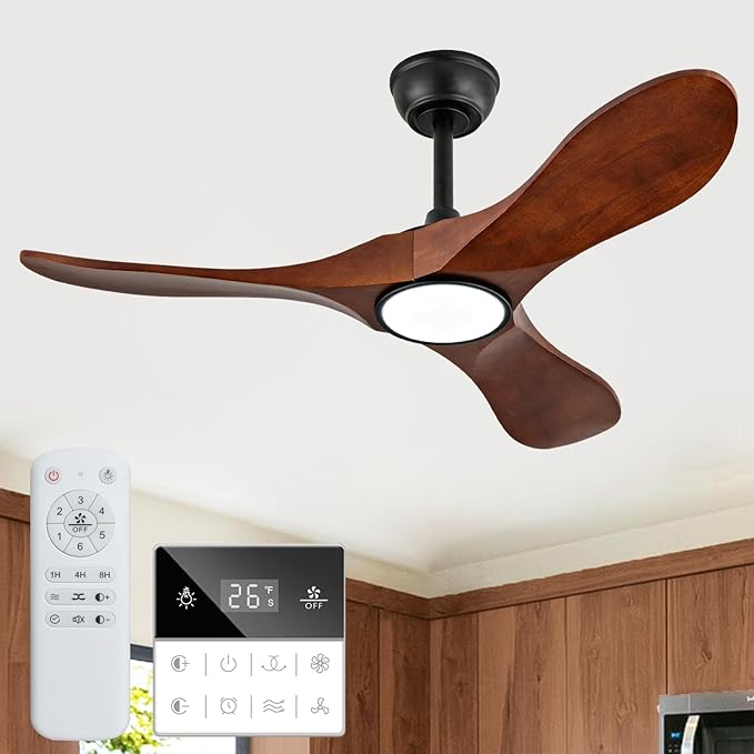 42-Inch Solid Wood Ceiling Fan with Lights, Remote Control, Dimmable, Reversible, Wood Blades, Power-Off Memory, Quiet DC Motor – Modern outdoor Ceiling Fan for Living Room, Bedroom, Patio