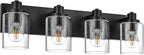 4 Light Bathroom Vanity Lights, Bathroom Lighting Fixtures over Mirror with Clear Glass Shades, Black Vanity Light For Bathoom, Modern Wall Sconces Vanity Lighting Fixture for Bathroom Hallway
