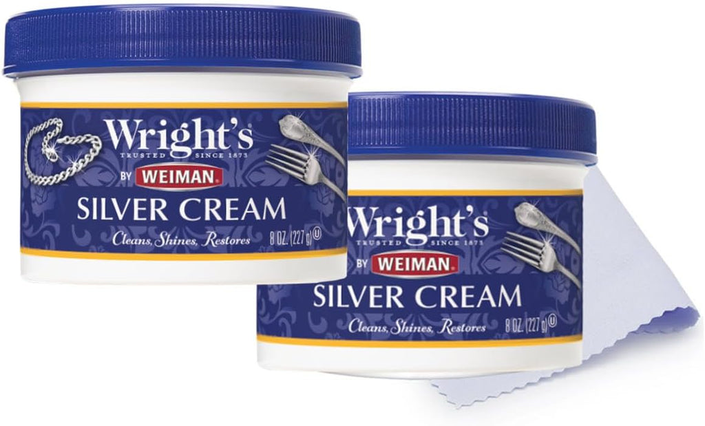 Wright's by Weiman Silver Cleaner and Polish Cream - Gently Clean and Remove Tarnish without Scratching, Ammonia-Free, 8 Ounce, 2 Pack with Polishing Cloth