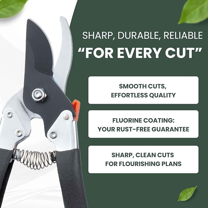 Saboten 7.9-Inch Bypass Pruning Shears, Fluorine-Coated High-Carbon Steel Blade, Ergonomic Non-Slip Grip Hand Pruner, Made in Japan, forest Originals