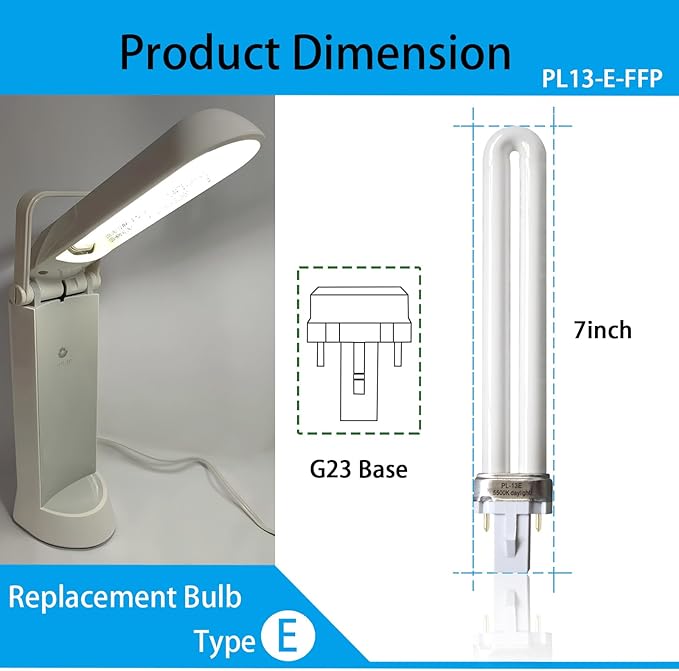 PL13-E-FFP 13W Type E Fluorescent Light Bulb Compatible with Electronic Ballast Bulb,Replace for Ottlite T1333E,5500K Bright Natural Daylight,G23 Base,2Pack
