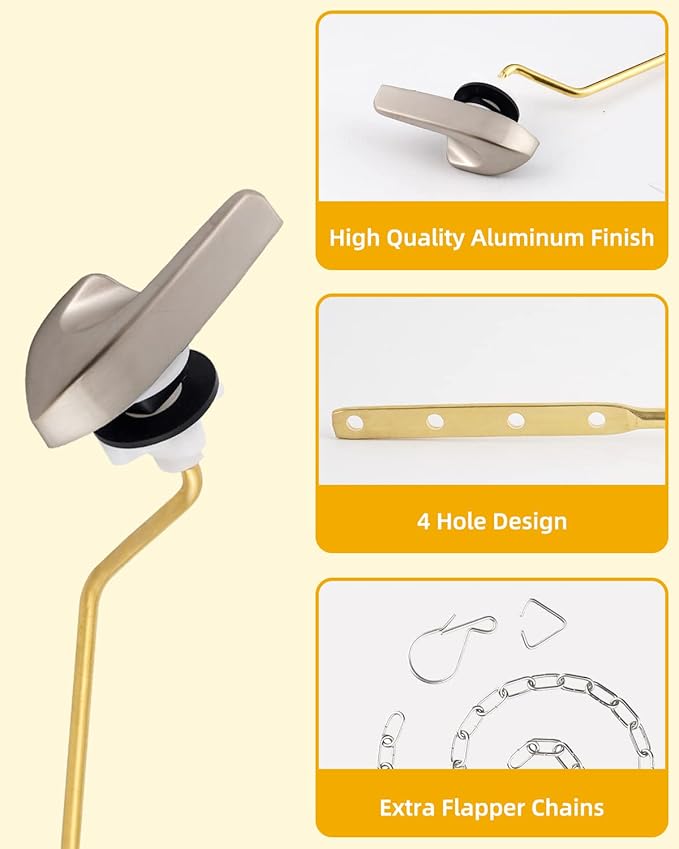 iFealClear Universal Brass Toilet Handle Replacement Kit, Side/Angle Mount Toilet Flush Handle Compatible with Kohler K-GP30324-CP/TOTO/American Standard, Stainless Steel Flapper Chain, Brushed Nickel