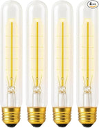 4 Pack T10 7.3 Inch Long Tubular Light Bulbs, 40W Bulb, Clear Incandescent, E26 Medium Base, Warm White, Dimmable Vintage Tubular Style Showcase Bulb