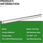 TAISHER 1PCS Stainless Steel Pipe Fittings, 1/2" NPT Male x 1/2" NPT Female Threaded, 16" Length Nipple Cast Pipe