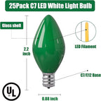 SUNSGNE 25 Pack Green Ceramic Christmas Light Bulbs St. Patrick's Light Bulbs for C7 Christmas St. Patrick's Day Decor, E12 Candelabra Base, 0.6W