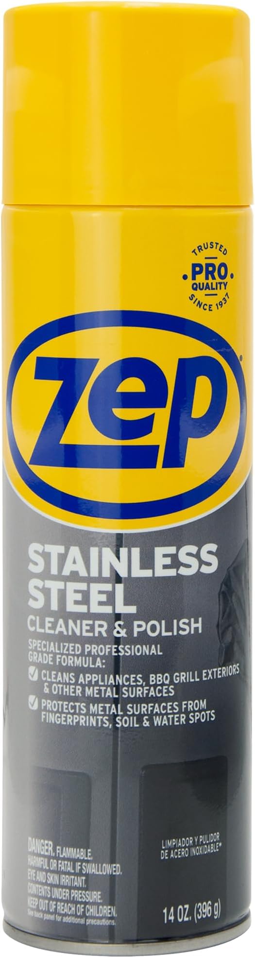 Zep Stainless Steel Cleaner and Polish - 14 oz (Case of 12) ZUSSTL14 - Protects Metal Surfaces From Fingerprints, Soil & Water Spots